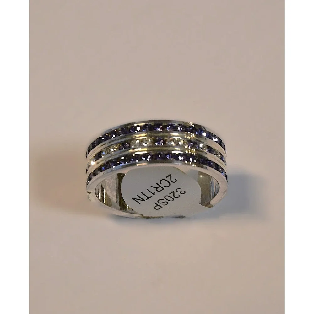Traditions Jewelry Company Sterling Silver Gray & Clear Crystal Three Row Ring - Picture 3 of 4